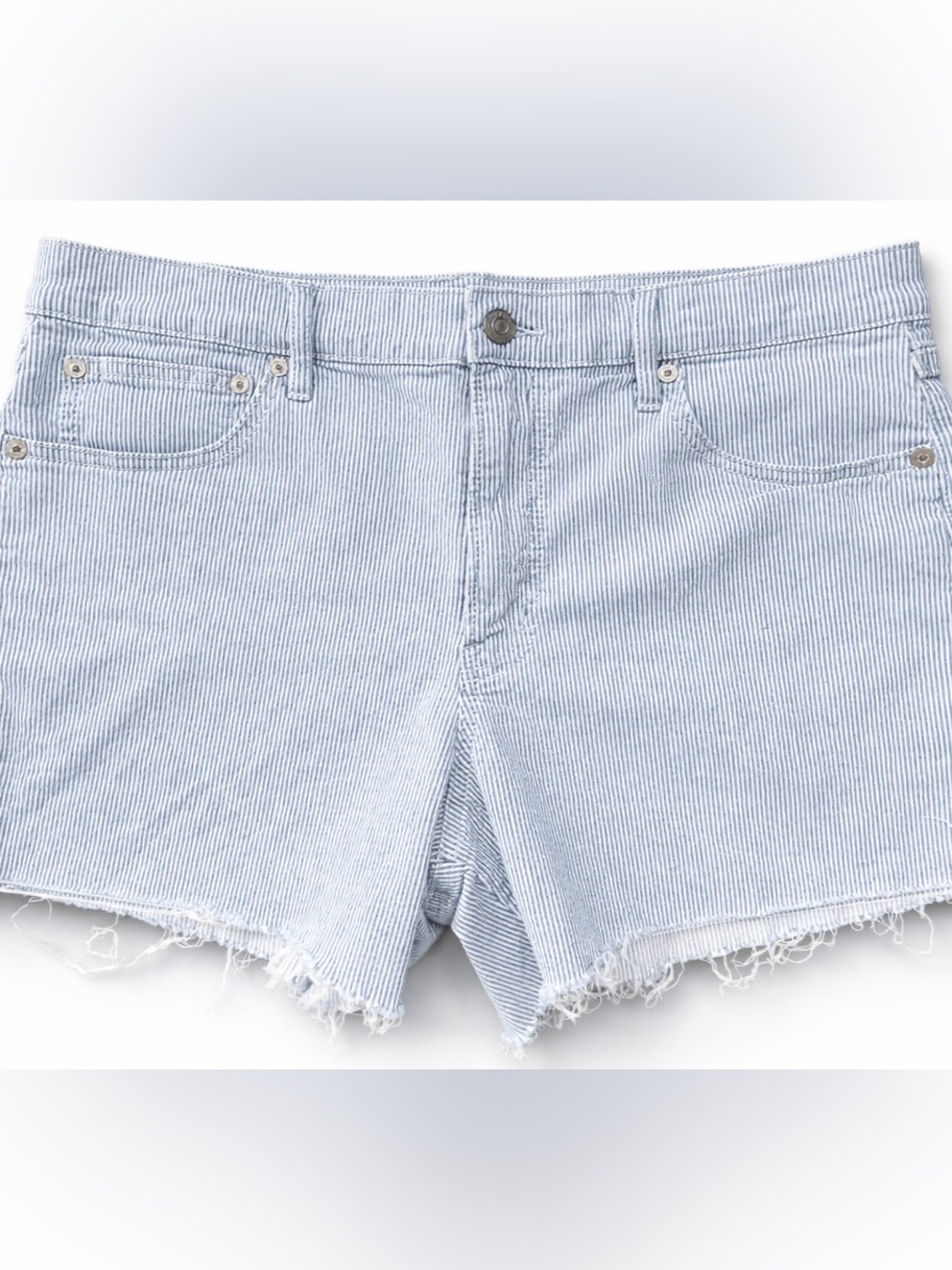 American Eagle Outfitters Light Blue Pinstripe Denim Cutoff Shorts Size 12